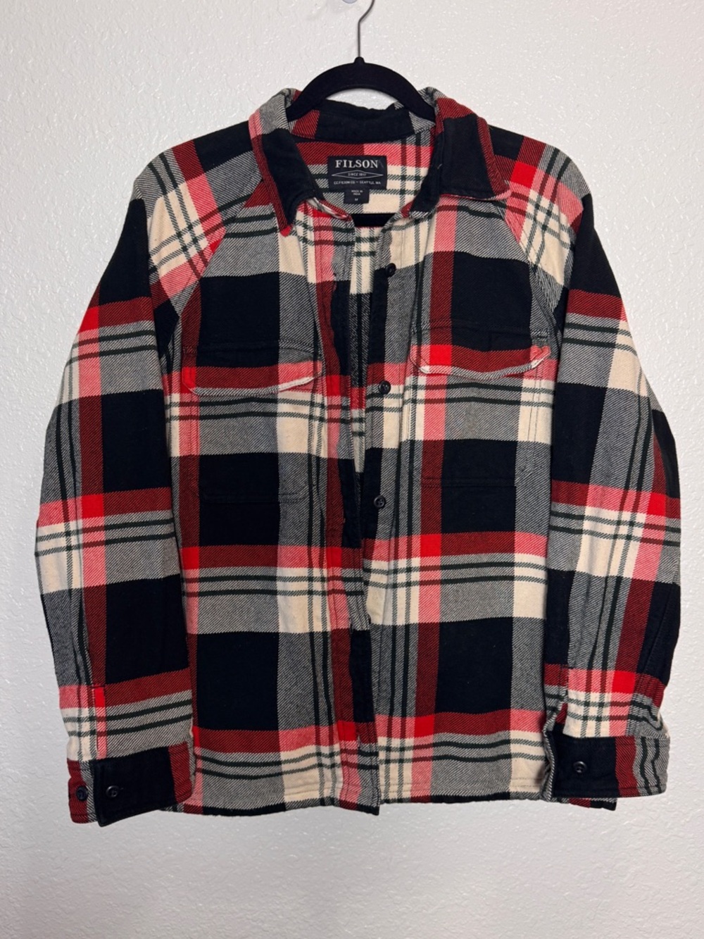 Filson Cotton Red Black Cream Flannel Heavyweight Jac-Shirt Women’s M